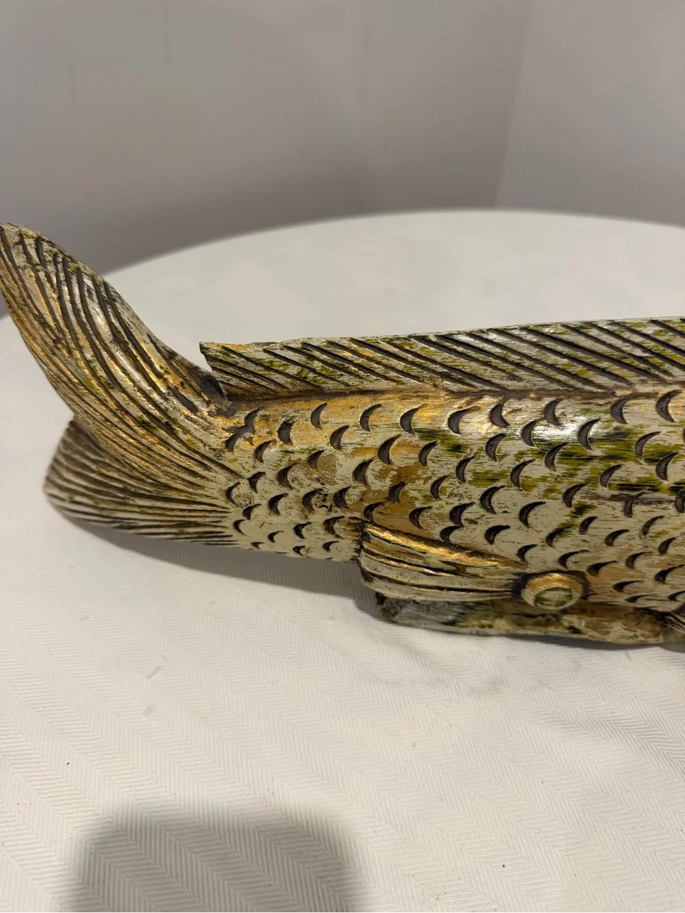 Hand-carved solid wood 18” decorative fish sculpture